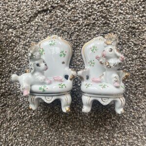 Vintage Japan Ceramic Poodle Puppies on Chairs Figurines Set of 2 🐩